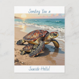 Sea Turtle and Baby Illustration | Saying Hello Vykort