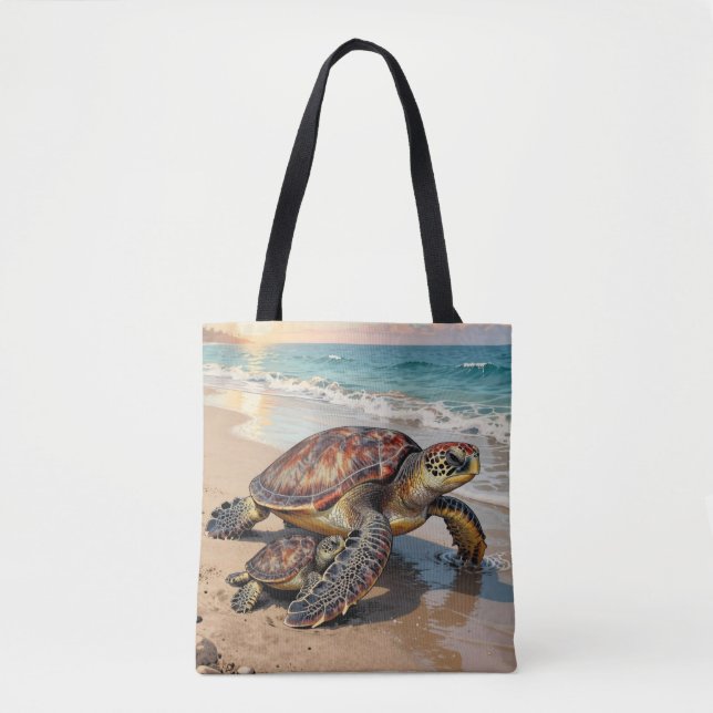 Sea Turtle and Baby Illustration  Tygkasse (Framsida)