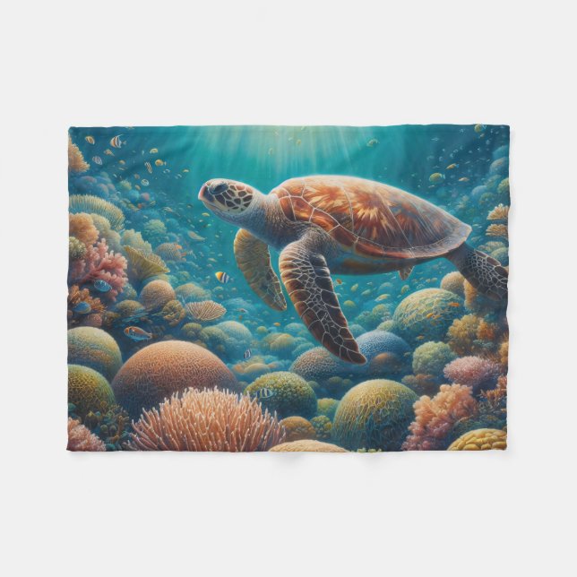 Sea Turtle and Coral Fleecefilt (Framsidan (Horisontell))
