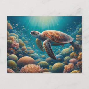 Sea Turtle and Coral Vykort