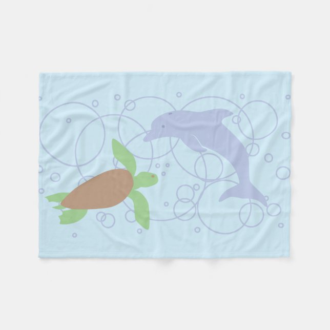Sea Turtle and Dolphin Fleecefilt (Framsidan (Horisontell))