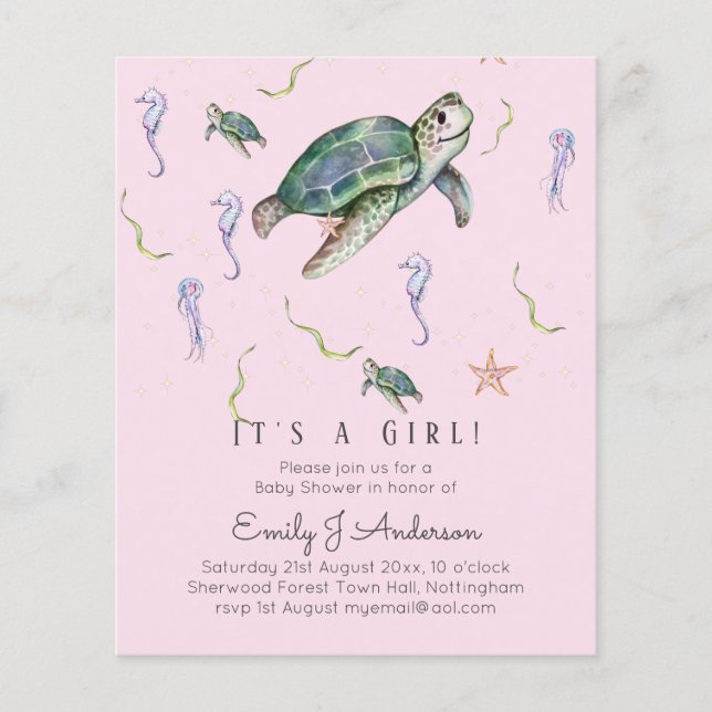 Sea Turtle and Friends Pojke eller Girl Shower Inv (Framsida)