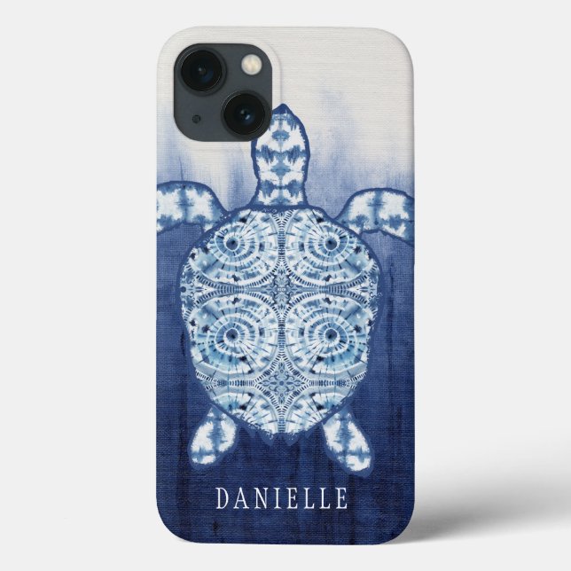 Sea Turtle Art Beach Nautical Shibori Mönster Blue (Baksida)
