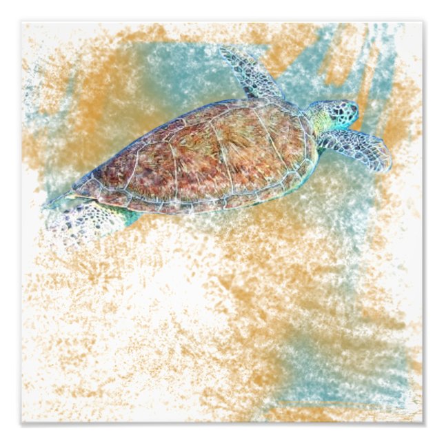 Sea Turtle Art Coastal Art Fototryck (Framsidan)