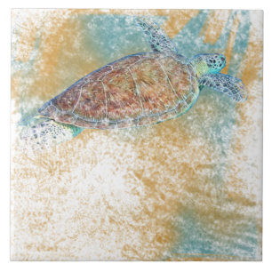 Sea Turtle Art Coastal Art Kakelplatta