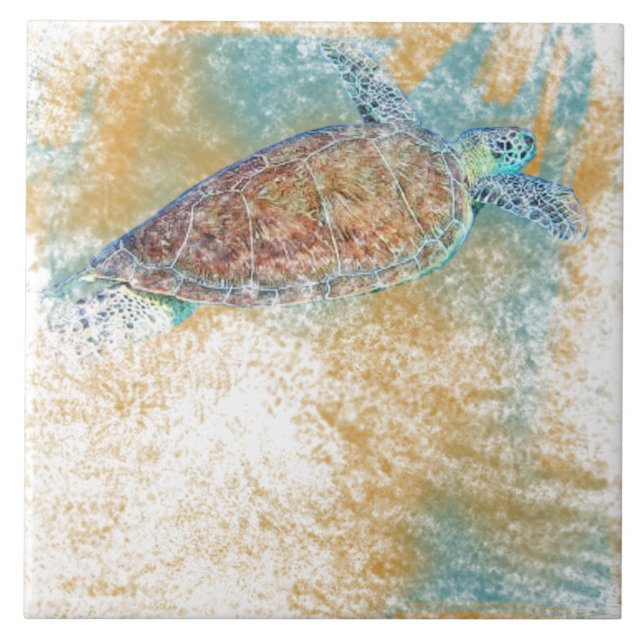 Sea Turtle Art Coastal Art Kakelplatta (Framsidan)