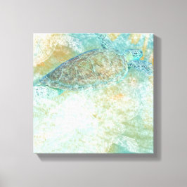 Sea Turtle Art Coastal målad Art Canvastryck