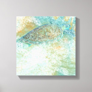 Sea Turtle Art Coastal målad Art Canvastryck