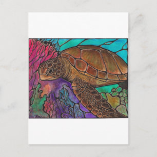 Sea Turtle Art...fantastisk nedfläckad, stil! Vykort
