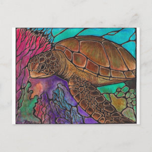 Sea Turtle Art...fantastisk nedfläckad, stil! Vykort