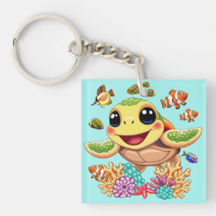 Sea Turtle Baby Lycklig och Cute Character