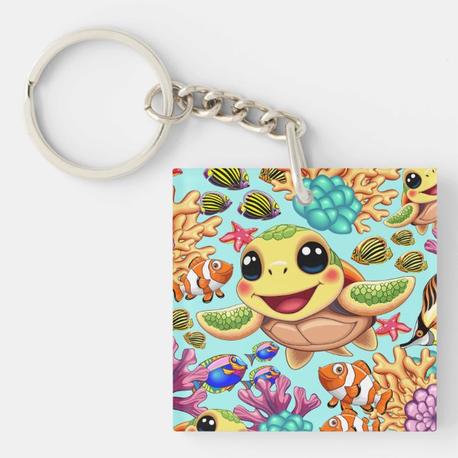 Sea Turtle Baby Lycklig och Cute Character (Framsidan)