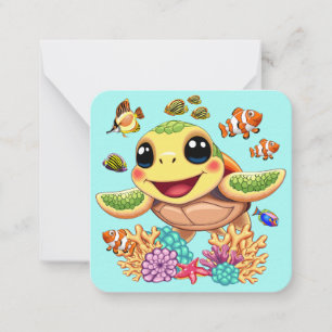 Sea Turtle Baby Lycklig och Cute Character Anteckningskort