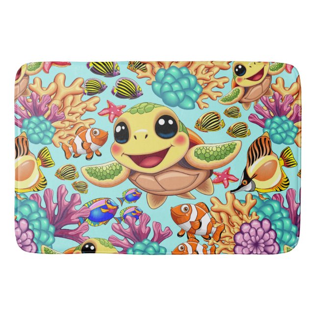 Sea Turtle Baby Lycklig och Cute Character Badrumsmatta (Framsidan)