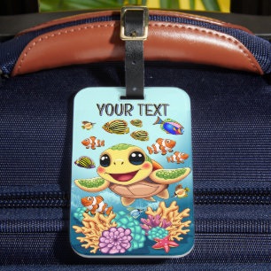 Sea Turtle Baby Lycklig och Cute Character Bagagebricka
