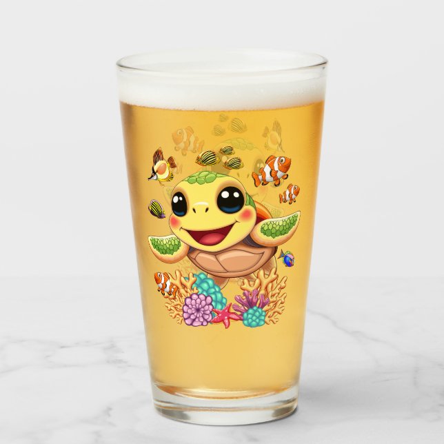 Sea Turtle Baby Lycklig och Cute Character Glaskopp (Framsida fylld)