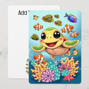 Sea Turtle Baby Lycklig och Cute Character Inbjudningar