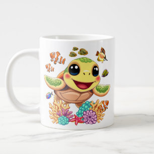 Sea Turtle Baby Lycklig och Cute Character Jumbo Mugg