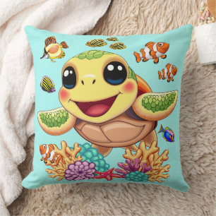 Sea Turtle Baby Lycklig och Cute Character Kudde