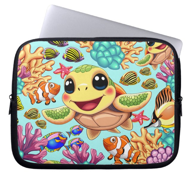 Sea Turtle Baby Lycklig och Cute Character Laptop Fodral (Framsidan)