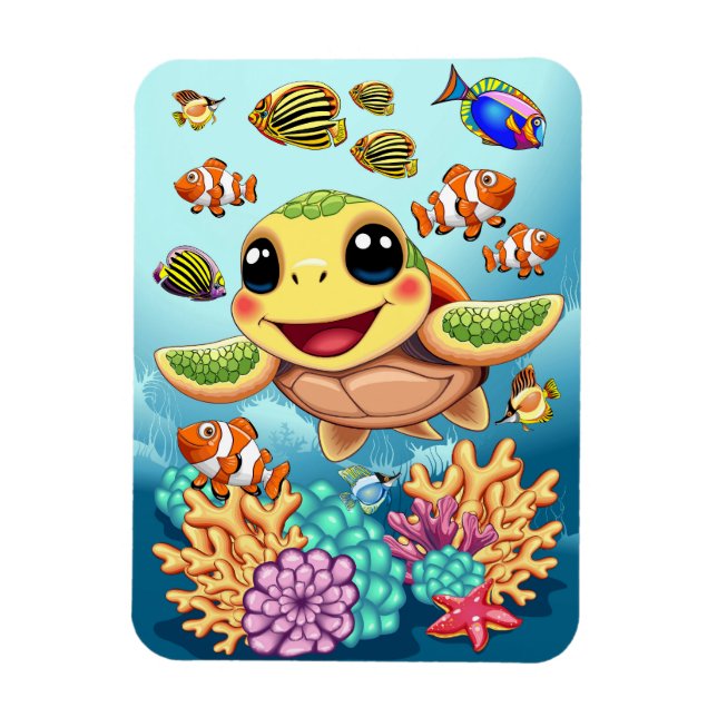 Sea Turtle Baby Lycklig och Cute Character Magnet (Vertikal)