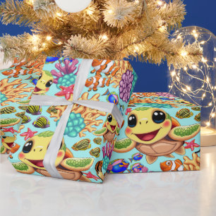 Sea Turtle Baby Lycklig och Cute Character Presentpapper
