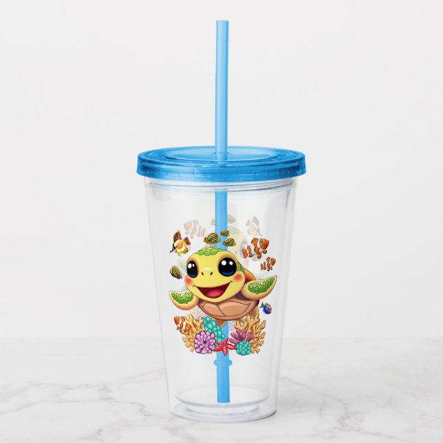 Sea Turtle Baby Lycklig och Cute Character Take Away Mugg (Framsida)