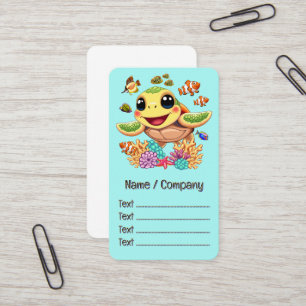 Sea Turtle Baby Lycklig och Cute Character Visitkort