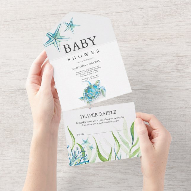 Sea Turtle Baby Shower Allt i en inbjudan (Avrivbar del)