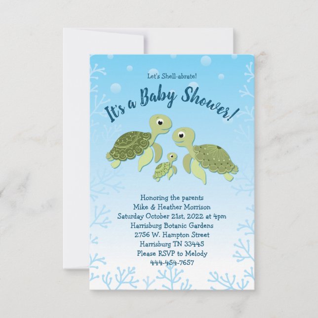Sea Turtle Baby Shower Co-Ed Gender Neutral Inbjudningar (Framsida)