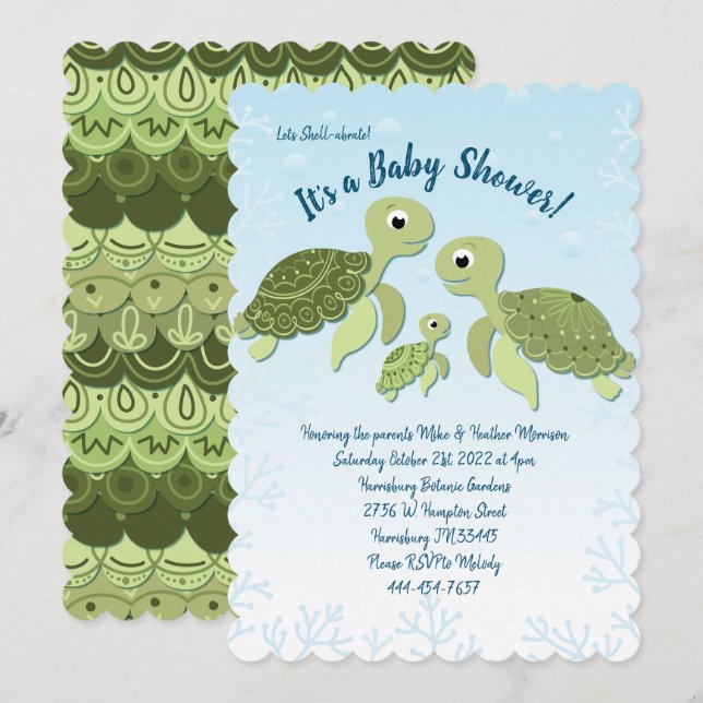 Sea Turtle Baby Shower Co-Ed Gender Neutral Inbjudningar (Fram/baksida)