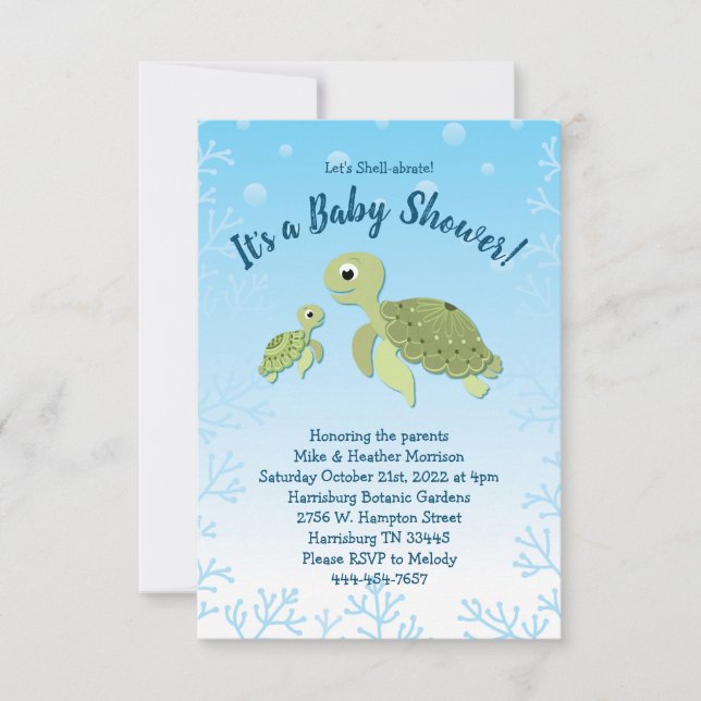 Sea Turtle Baby Shower Co-Ed Gender Neutral Inbjudningar (Framsida)