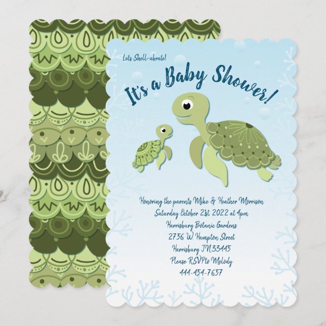 Sea Turtle Baby Shower Co-Ed Gender Neutral Inbjudningar (Fram/baksida)