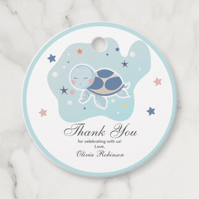 Sea Turtle Baby Shower | Cute Ocean Gåvor Etiketter (Framsida)