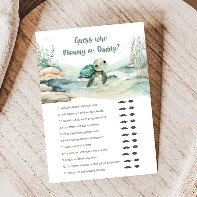 Sea Turtle Baby Shower gissar Mamma eller pappa Ga (Sea Turtle Baby Shower Game)
