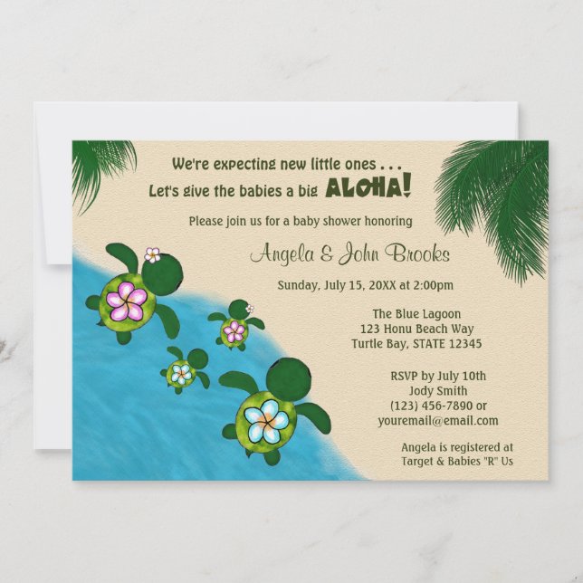 Sea TURTLE Baby Shower Inbjudan TWIN (Honu) 01D2 (Framsida)