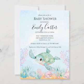 Sea Turtle Baby Shower Invitation - Pink Inbjudningar