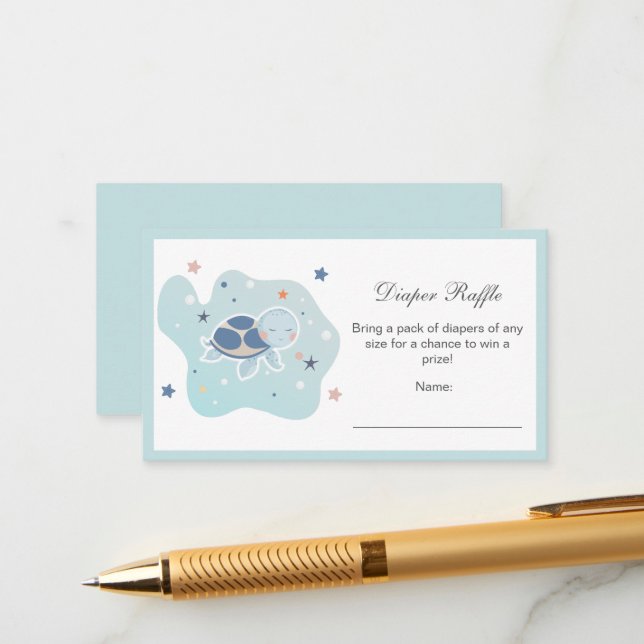 Sea Turtle Baby Shower | Kute Ocean Diaper Raffle Tilläggskort (Fram/Back In Situ)