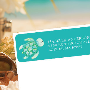 Sea Turtle Baby Shower Returadress Etikett