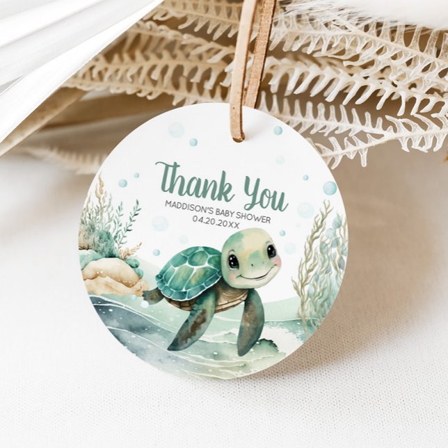 Sea Turtle Baby Shower Round Gåvor Etiketter (Sea Turtle Baby Shower Round Favor Tags)