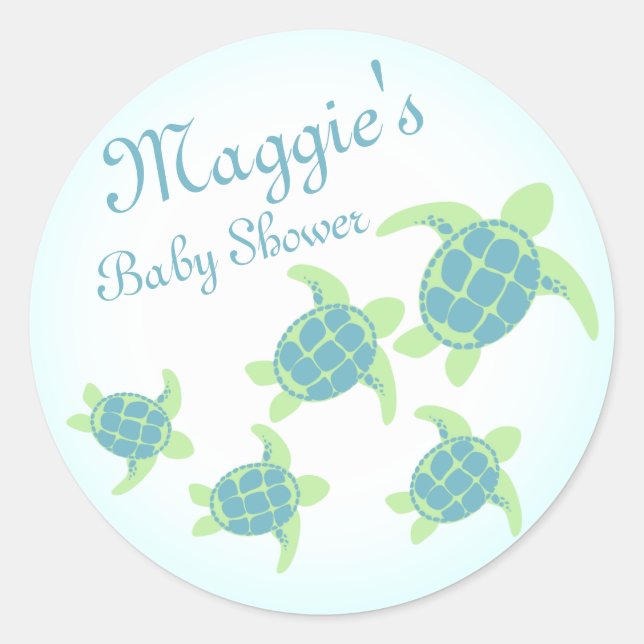 Sea Turtle Baby Shower Runt Klistermärke (Framsida)
