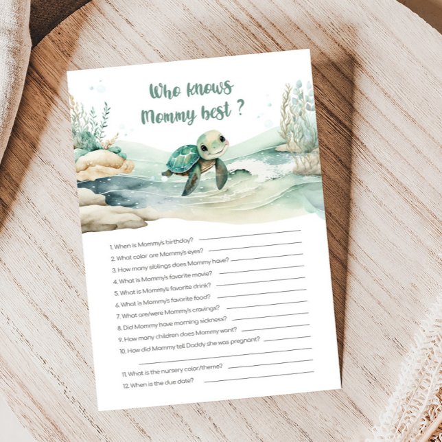 Sea Turtle Baby Shower som känner Mamma Best Game (Sea Turtle Baby Shower Game)