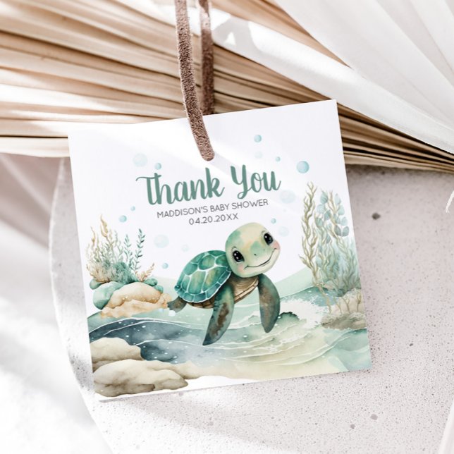 Sea Turtle Baby Shower Square Gåvor Etiketter (Sea Turtle Baby Shower Square Favor Tags)
