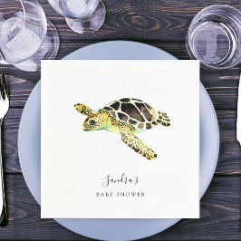 Sea Turtle Baby Shower Watercolor Minimal Pappersservett