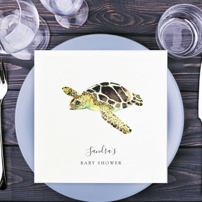 Sea Turtle Baby Shower Watercolor Minimal Pappersservett (Skapare uppladdad)