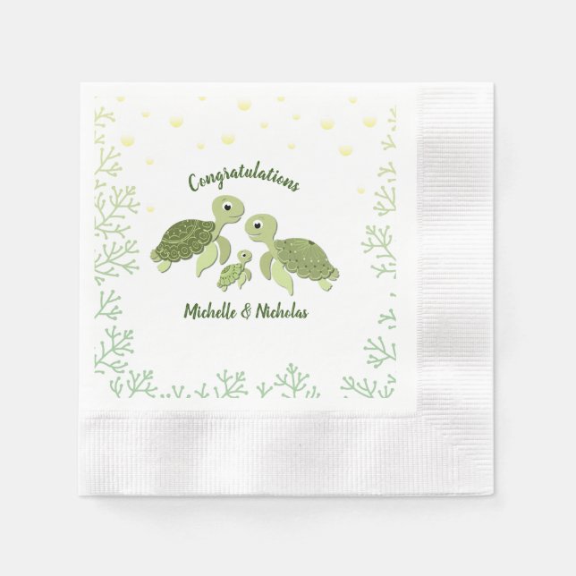 Sea Turtle Baby Shower White Napkins Pappersservett (Framsidan)