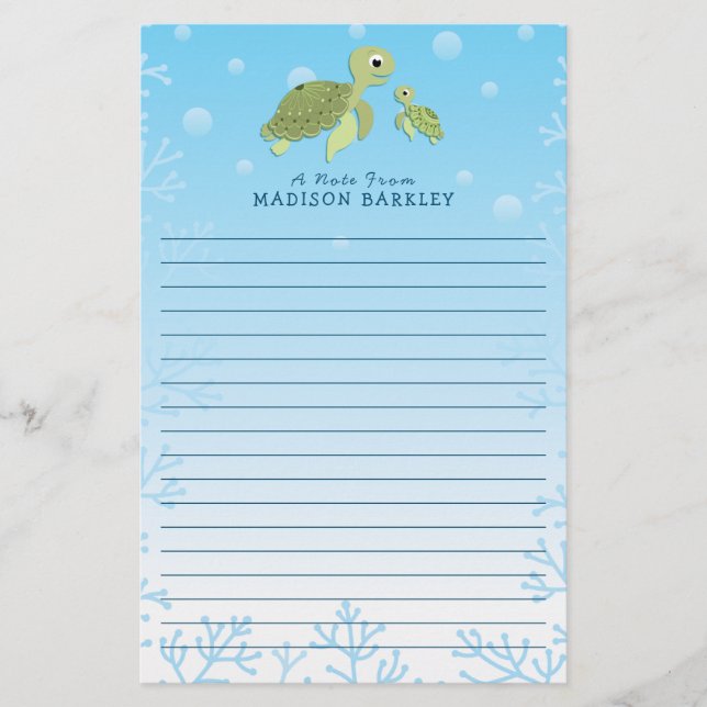 Sea Turtle Barn Cute Ocean Animal Brevpapper (Framsida)