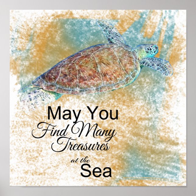 Sea Turtle Beach Art Quote Poster (Framsidan)