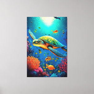 Sea Turtle Beach House Ocean Marine Life Animals Canvastryck