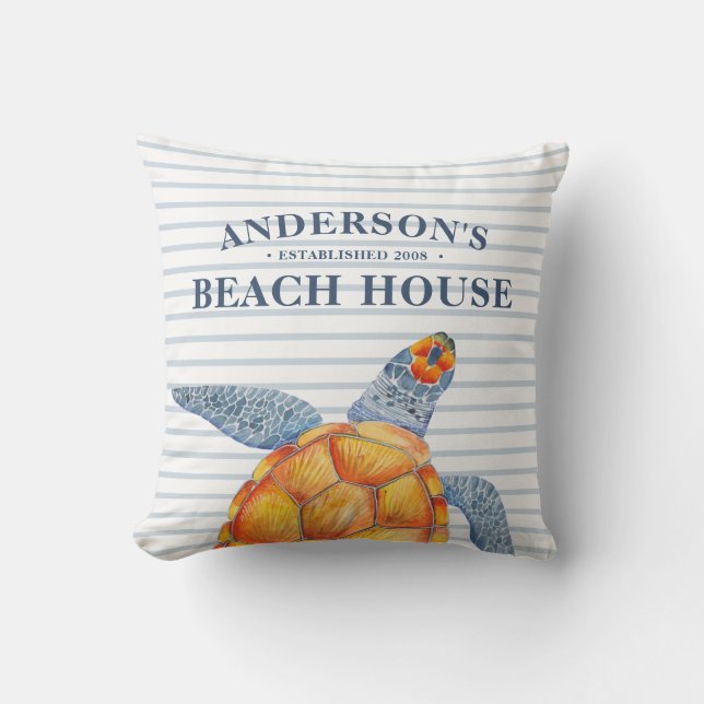 Sea Turtle Beach House Rand Exdoor Pillow Kudde (Framsida)